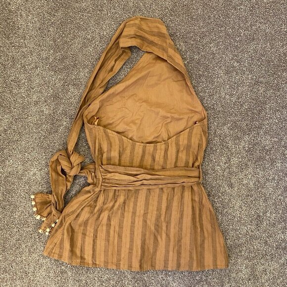 Zara Women's One Shoulder Sleeveless Top Brown Striped Tie Size S - Small - NWT - Picture 6 of 16